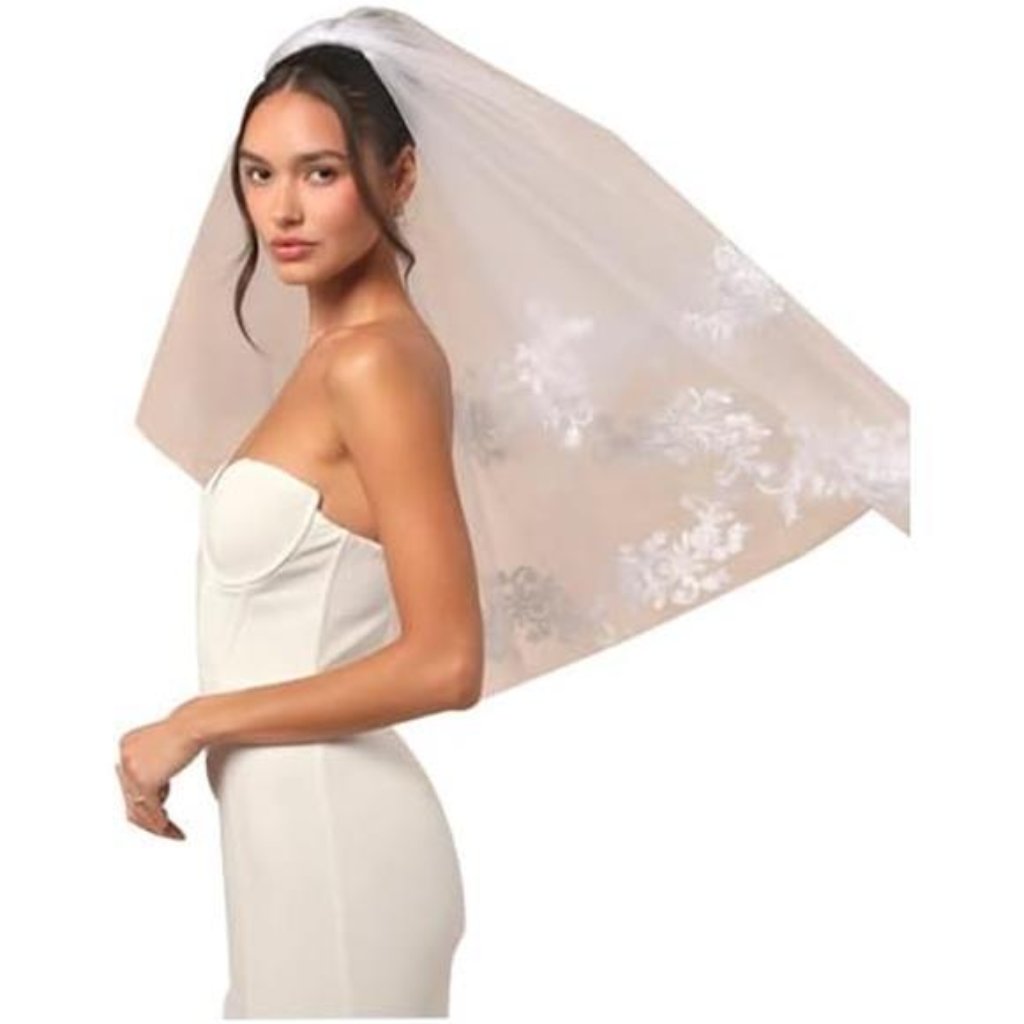 White Short Wedding Veil Pearl Rhinestone Bride Veils Bridal Veils Bachelorette